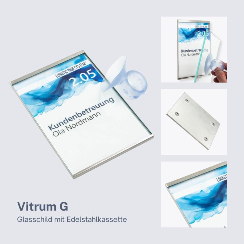 Tuerschild Vitrum G aus Glas und Edelstahl 150 105 mm
